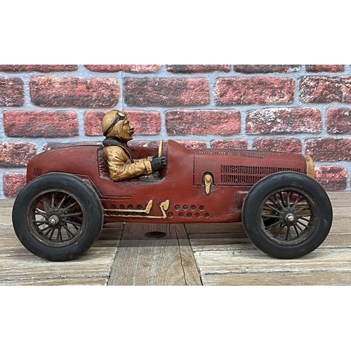 3434 - Large resin figure of classic motor car with driver, L 55cm x 25cm