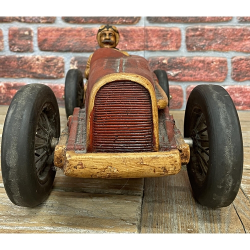 3434 - Large resin figure of classic motor car with driver, L 55cm x 25cm