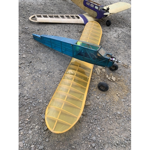 3458 - Collection of vintage hand made balsa wood remote control model planes, largest wingspan 150cm (5)