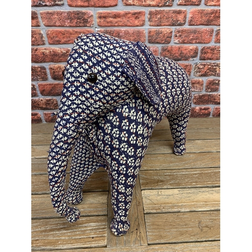 3473 - Handcrafted overstuffed Large Elephant, covered in an attractive blue and white patterned fabric, H5... 