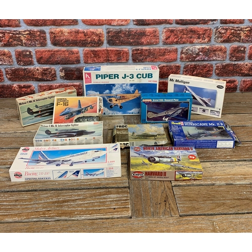 3482 - Quantity of boxed airplane plastic model kits to include Hurricane Mk II, Piper J-3 Cub and Gloster ... 