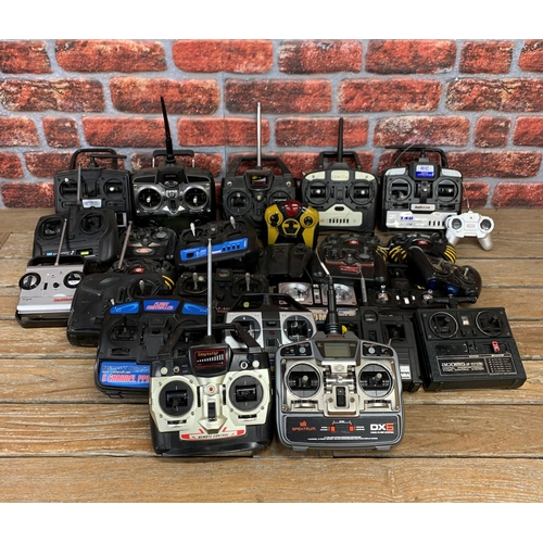 3484 - Large collection of R/C airplane transmitter controllers to include Spektrum, Centra and Medallion e... 