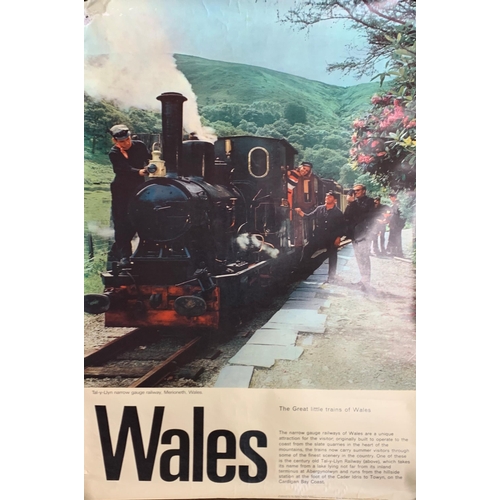 3534 - Original vintage Wales narrow gauge railways advertising poster, depicting steam locomotive on the T... 