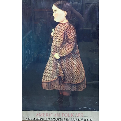 3671 - Poster - 'American Folk Art Museum, Bath', depicting 'Girl in Brown Print Dress', 91 x 59cm, framed