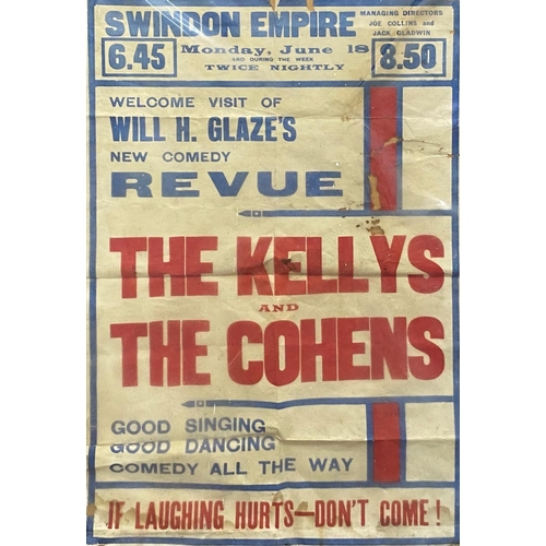 3672 - Vintage promotional poster 'The Kellys and The Cohens' at The Swindonn Empire, 75 x 51cm