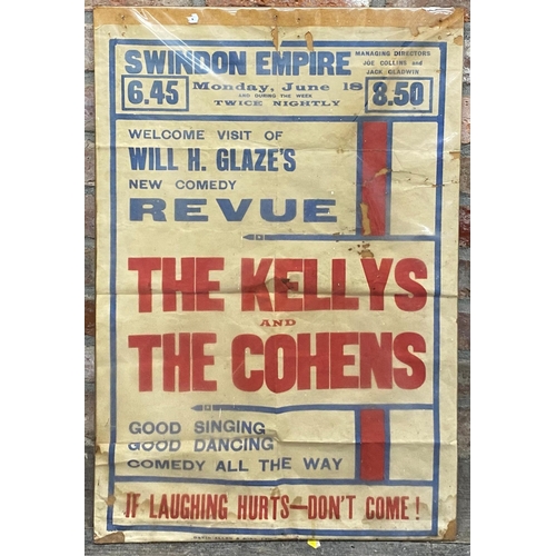 3672 - Vintage promotional poster 'The Kellys and The Cohens' at The Swindonn Empire, 75 x 51cm