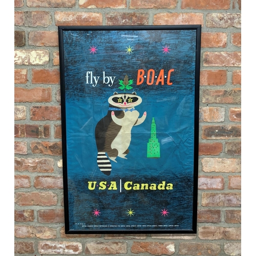 3677 - Vintage 1950s travel poster - 'Fly by BOAC, USA / Canada' with psychedelic racoon, designed by Laban... 