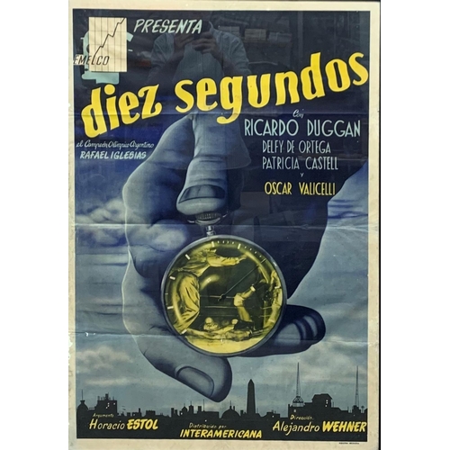 3681 - Large Argentinian promotional film poster for 'Diez Segundos', 1949 Argentine film, a boxing drama s... 