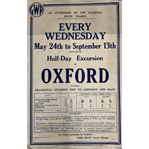 3684 - Original GWR travel poster, Half day excursion to Oxford, published by the Swindon Press Ltd 1939, 1... 