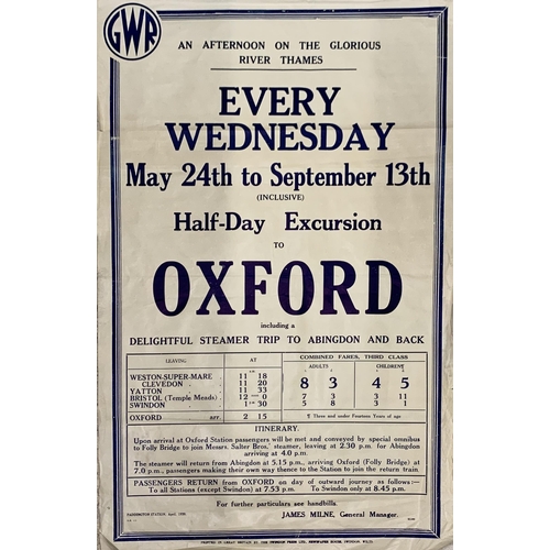 3685 - Original GWR travel poster, Half day excursion to Oxford, published by the Swindon Press Ltd 1939, 1... 