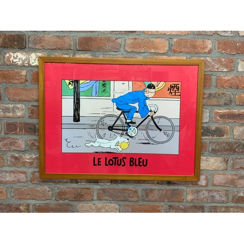 3689 - French Tin Tin 'Le Lotus Bleu' poster, depicting a cycling Tin Tin with Snowy running alongside, 78c... 