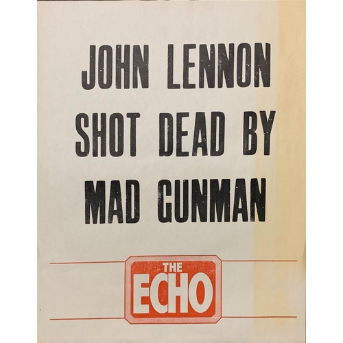 3693 - An original The Echo billboard poster 'John Lennon Shot Dead By Mad Gunman', 50cm x 40cm