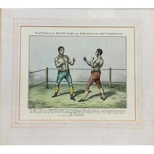 3724 - Boxing - early boxing lithograph print, depicting Randall The Irish Lad & Belasco The Jew Champion, ... 