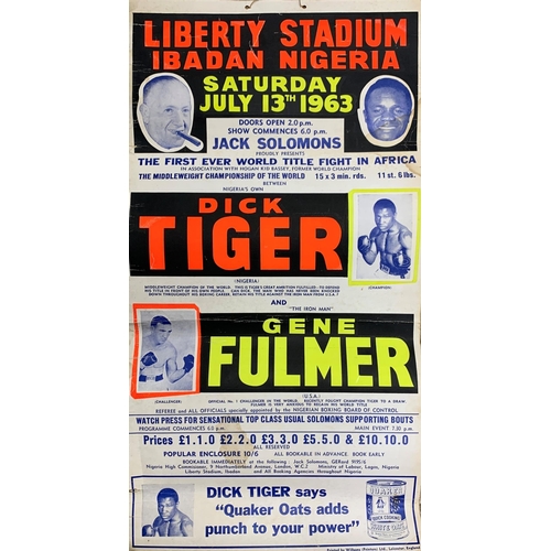 3726 - Boxing - original 1963 Dick Tiger v Gene Fulmer Middleweight Championship Of The World fight poster,... 