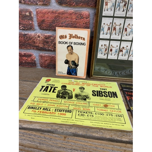 3730 - Boxing - assortment of vintage and antique boxing memorabilia to include framed cigarette cards, ori... 