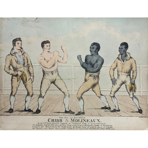 3731 - Boxing - early boxing hand coloured lithograph print, Cribb & Thomas Tom Molineaux, this print repre... 