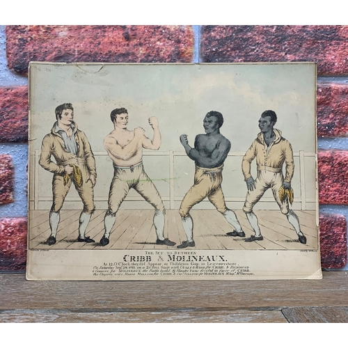 3731 - Boxing - early boxing hand coloured lithograph print, Cribb & Thomas Tom Molineaux, this print repre... 