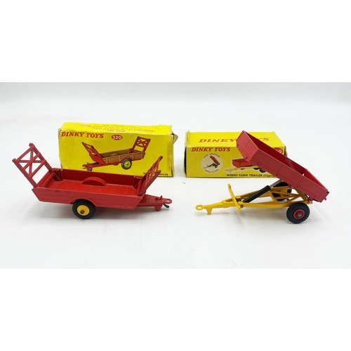 3118 - Dinky Toys 320 & 319 two Farm Trailers consisting of 320 Harvest Trailer scarce late issue all red w... 