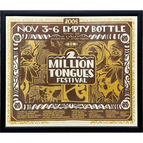 3641 - The Michael Chapman Collection - 2 million tongues festival promotional poster, framed, 60cm x 58cm