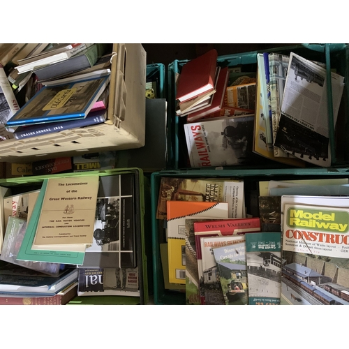 3524 - Extensive collection of vintage train related books, magazines and DVD's (9 crates)