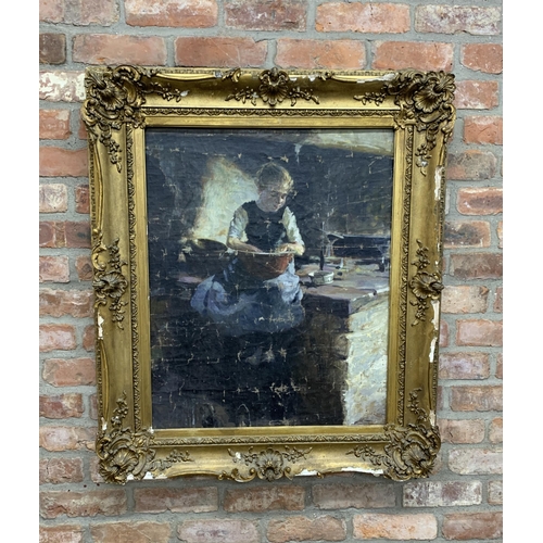 531 - Early 20th century school - Good portrait of a young girl eating from a large terracotta bowl having... 