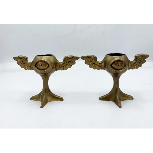 255 - Pair of Mark Brazier-Jones (1956-) bronze Guardian Egg Cup candlesticks, H 12cm (2)