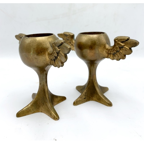 255 - Pair of Mark Brazier-Jones (1956-) bronze Guardian Egg Cup candlesticks, H 12cm (2)