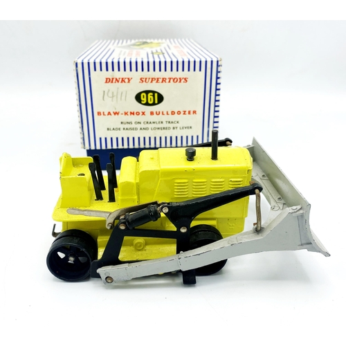 3209 - Dinky Supertoys 961 Blaw-Knox Bulldozer, scarce colour yellow body and grey blade in correct box, dr... 