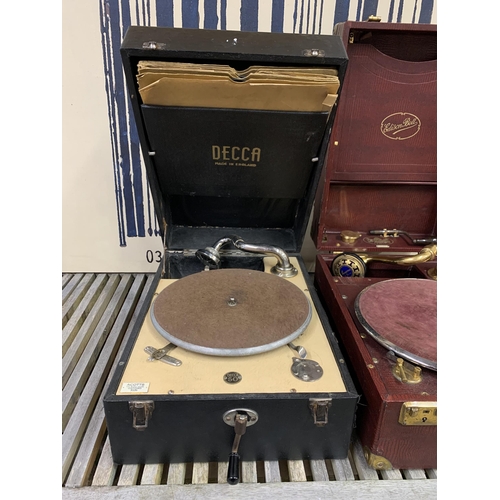 3665 - Decca 50 portable gramophone with a collection of 78s, together with a further Edison Bell gramophon... 