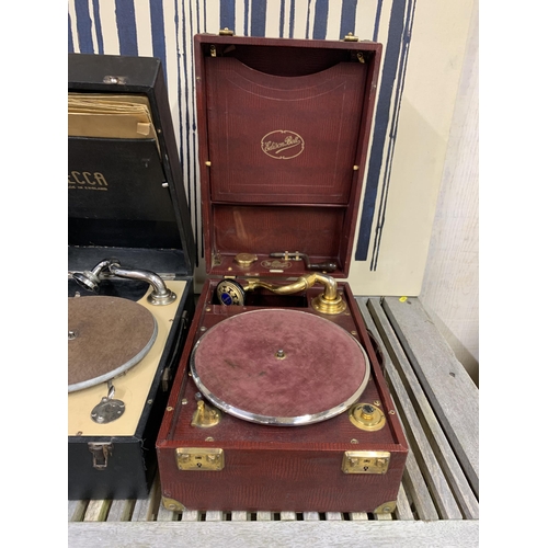 3665 - Decca 50 portable gramophone with a collection of 78s, together with a further Edison Bell gramophon... 