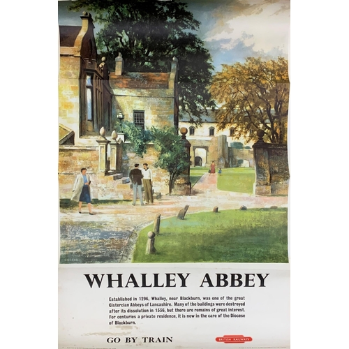 3542 - Vintage British Railways 'Whalley Abbey' train advertising poster, 98cm x 63cm, unframed