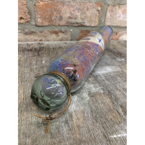 74 - 19th century painted glass sweetheart valentine rolling pin, dedicated to 'Robert Butterworth, Smeth... 