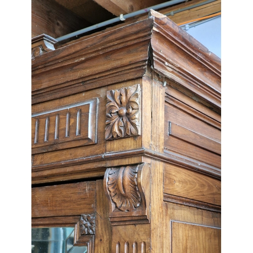 1010 - 19th century French carved walnut wardrobe with twin bevelled mirror panelled doors and single drawe... 