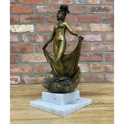 130 - Exceptional Chinese Art Deco Orientalist cast bronze erotica sculpture atop clam shell, mounted on s... 