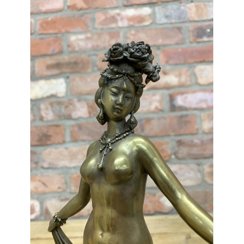 130 - Exceptional Chinese Art Deco Orientalist cast bronze erotica sculpture atop clam shell, mounted on s... 