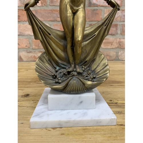 130 - Exceptional Chinese Art Deco Orientalist cast bronze erotica sculpture atop clam shell, mounted on s... 