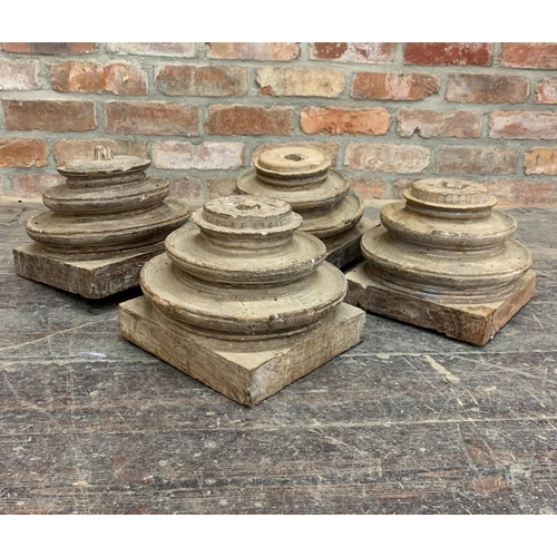 171 - Set of four Indian teak pillar bases or bosses, H 25cm approx (4)