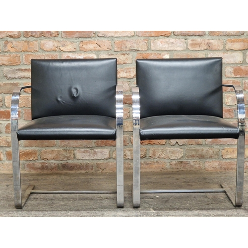 1022 - Mies van der Rohe - 'BRNO' pair of vintage chrome and leather cantilever armchairs circa 1970, H 79c... 