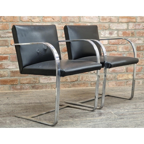 1022 - Mies van der Rohe - 'BRNO' pair of vintage chrome and leather cantilever armchairs circa 1970, H 79c... 