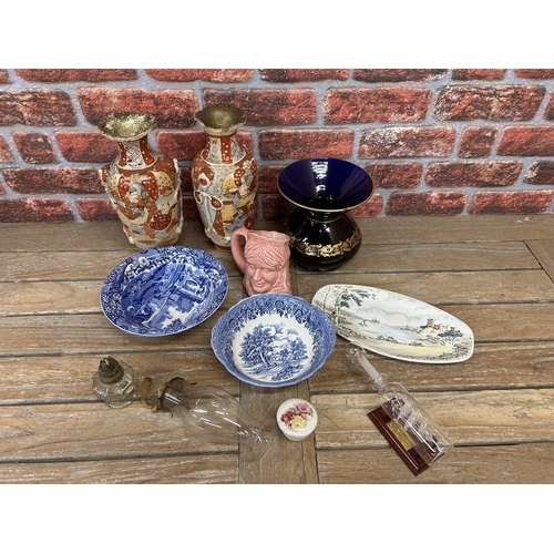 12 - Mixed assortment of ceramicand glasses to include Chinese vases, blue and white transfer ware, ship ... 