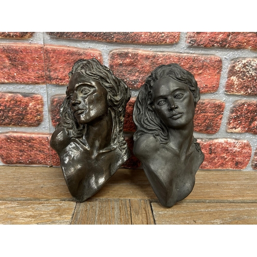 6 - Pair of cast resin wall plaques, candles holders in the shape of an attractive woman