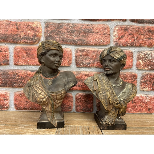 23 - Pair of Blackamoor terracotta busts, H 27cm