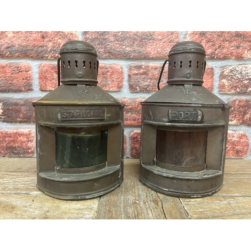 31 - Pair of small tin Starboard and Port ships lanterns, H 26cm