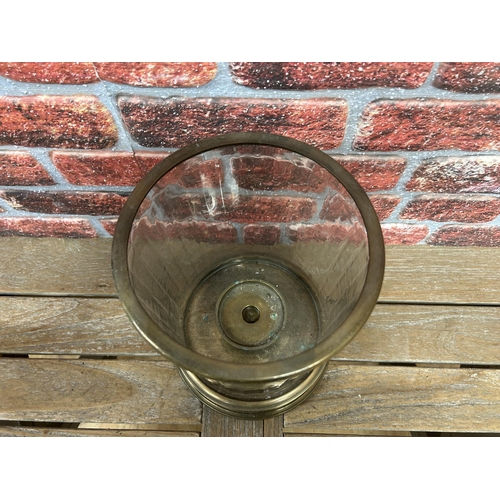 36 - Vintage brass and glass storm lantern, H 36