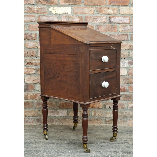 1024 - 19th century mahogany campaign washstand, sloped hinged top enclosing a fitted interior with further... 