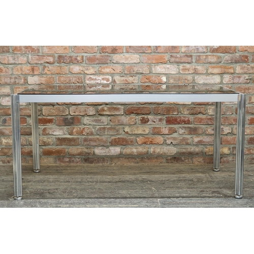 1032 - George Ciancimino - 20th century vintage aluminium and smoked glass top table with cloverleaf design... 