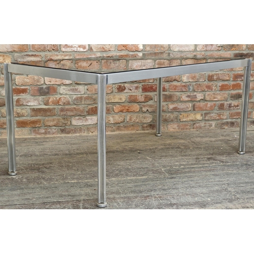 1032 - George Ciancimino - 20th century vintage aluminium and smoked glass top table with cloverleaf design... 