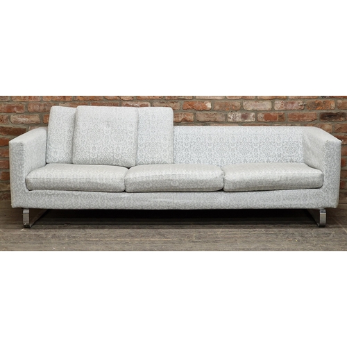 1042 - Moooi of Netherlands 'Boutique' three or four seat sofa, silvered damask upholstery, chrome legs, H ... 