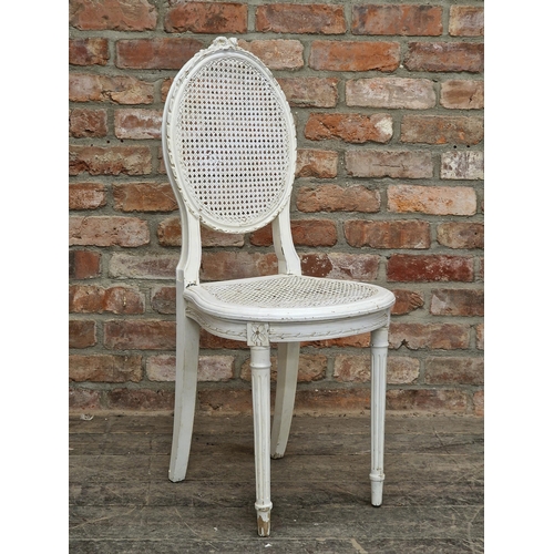 1066 - French painted dining chair with cane panelled seat and back, H 97cm