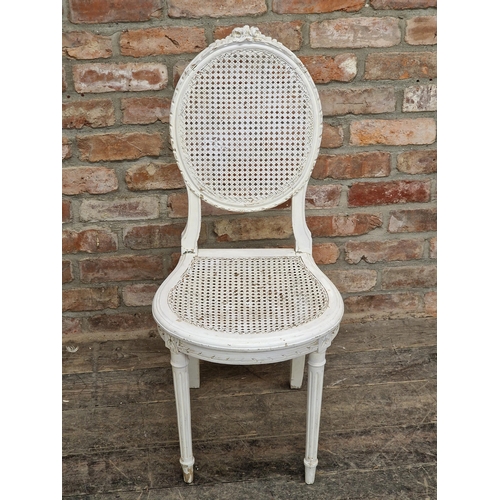 1066 - French painted dining chair with cane panelled seat and back, H 97cm